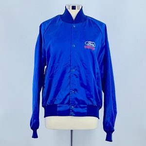 Ford Blue Satin Bomber Jacket - Men's Bomber & Varsity